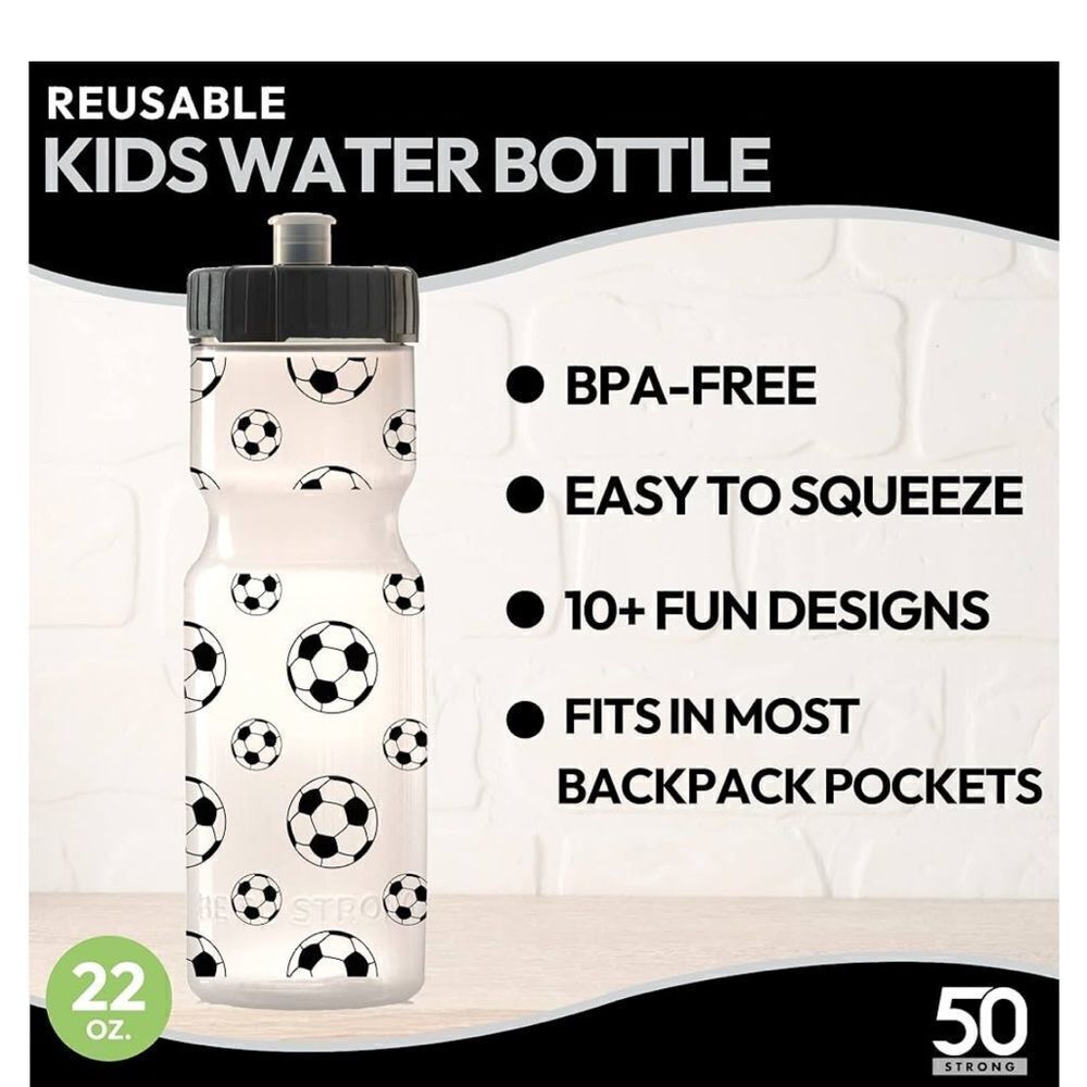 Kids Sports Squeeze Water Bottle 2 Pack - 22 oz. BPA free - Picture 2 of 7